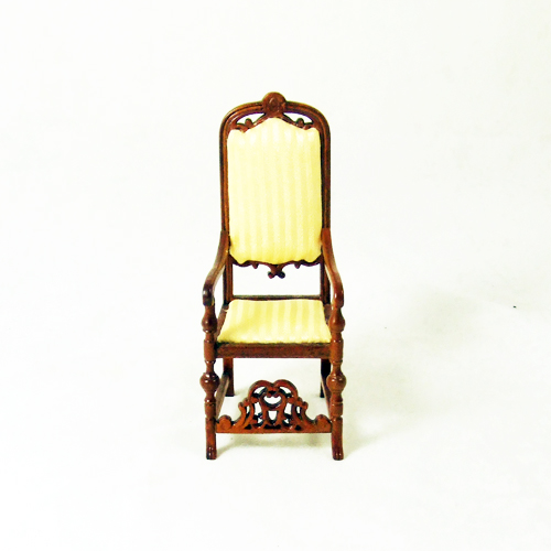 11001 High End Miniature walnut Yellow Armchair -1" scale - Click Image to Close